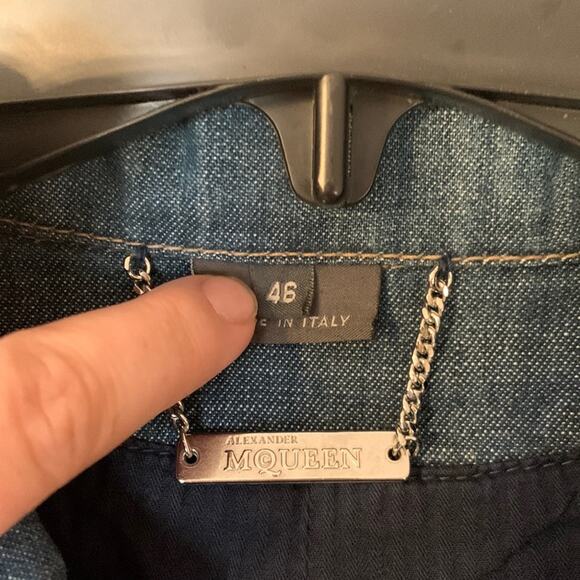 Alexander McQueen 00s jean jacket womens size 46 large medium denim bow y2k blue - Picture 3 of 15